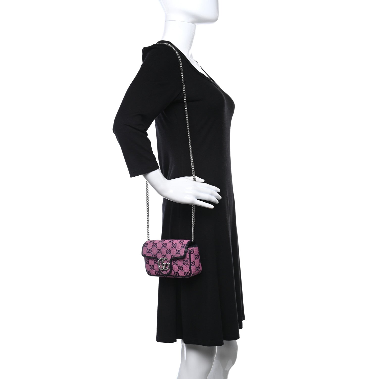 Gucci Monogram Multicolor Matelasse Diagonal Super Mini GG Marmont Shoulder Bag Pink Blue 2 of 9