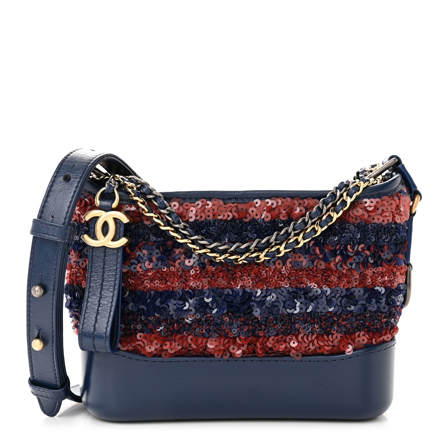 Chanel Sequin Calfskin Small Gabrielle Hobo Navy Red 1 of 11