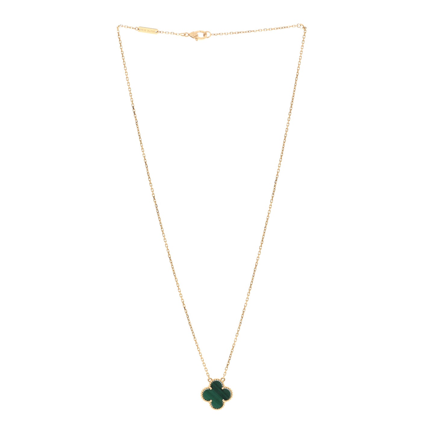 18K Yellow Gold Malachite Vintage Alhambra Pendant Necklace