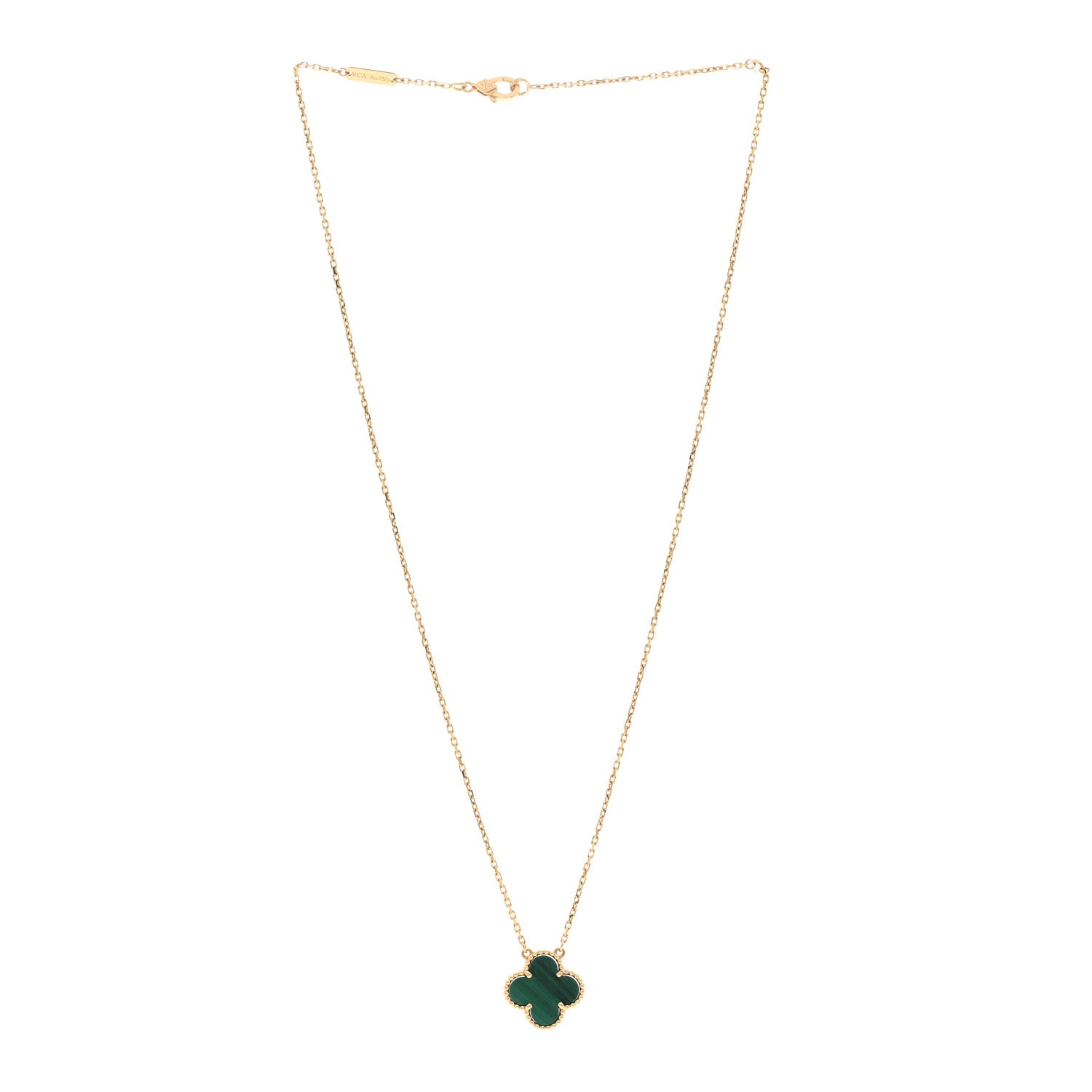 Van Cleef & Arpels 18K Yellow Gold Malachite Vintage Alhambra Pendant Necklace 3 of 6