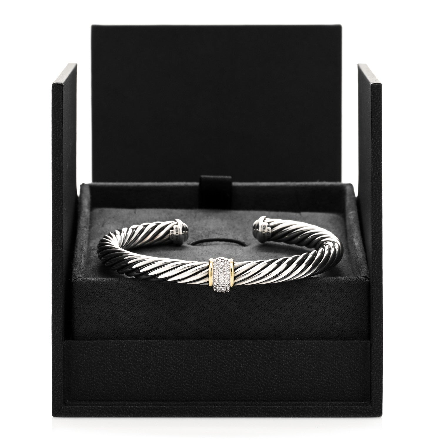 David Yurman Sterling Silver 18K Yellow Gold Diamond 7mm Cable Classics Station Bracelet 5 of 5