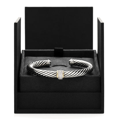 David Yurman Sterling Silver 18K Yellow Gold Diamond 7mm Cable Classics Station Bracelet 5 of 5