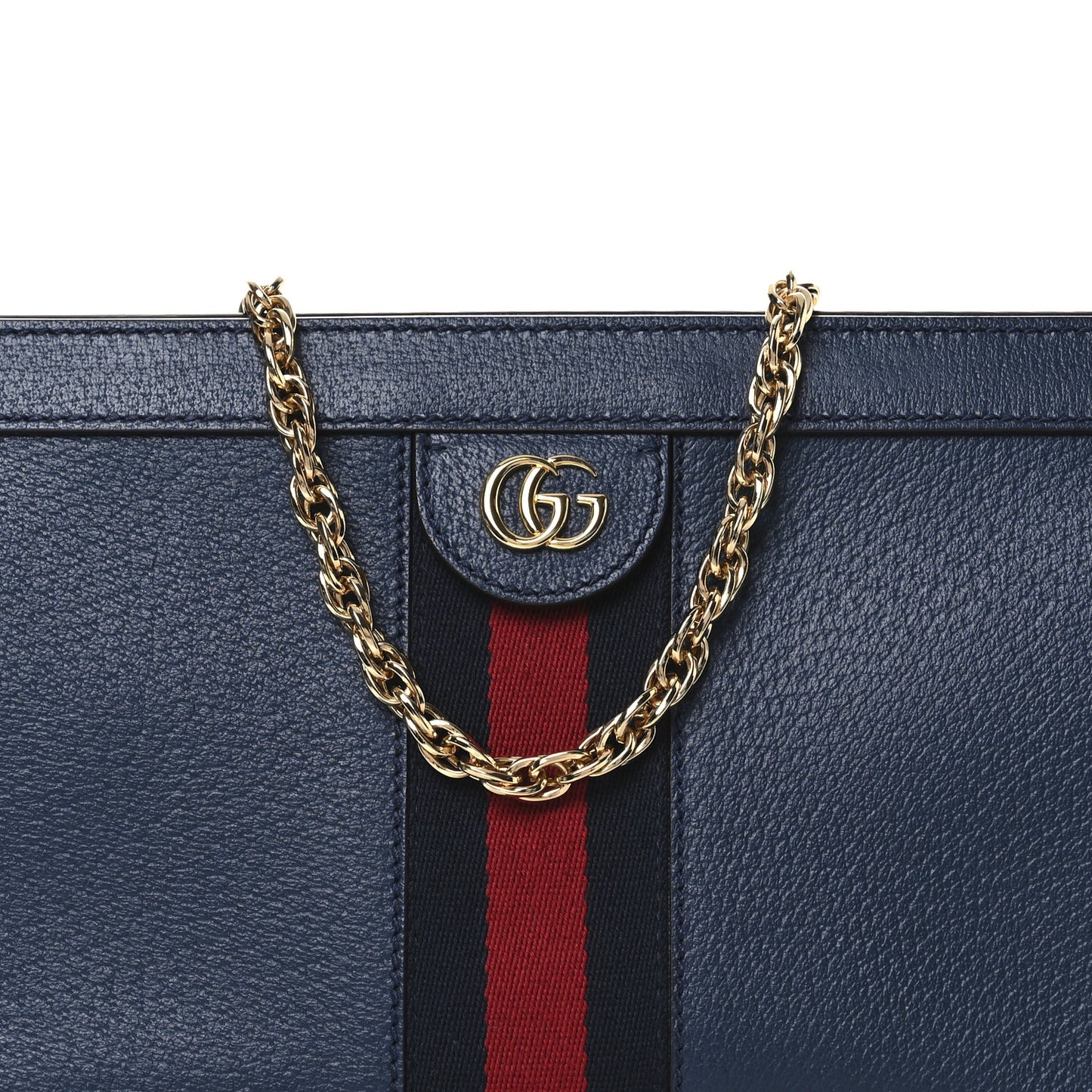 Textured Calfskin Web Small Ophidia Chain Shoulder Bag Blue Agata