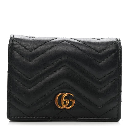 Gucci Calfskin Matelasse GG Marmont Card Case Wallet Black 1 of 12