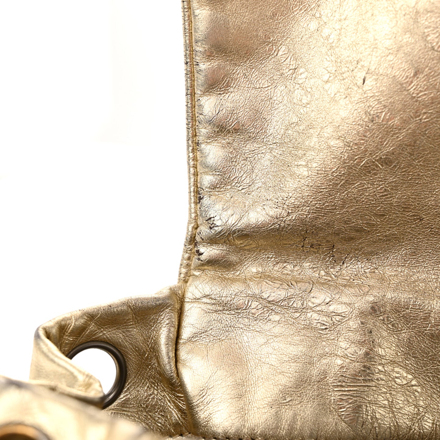 Metallic Lambskin Perforated Hollywood Accordion Flap Bag Gold