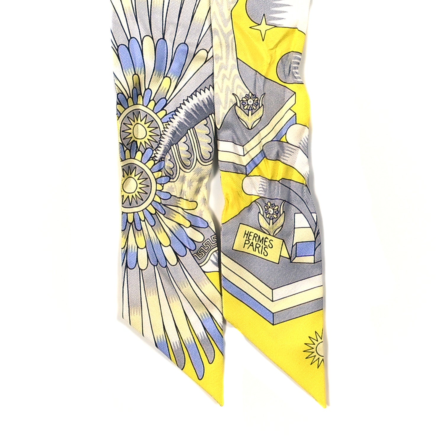 Hermes Silk La Source de Pegase Twilly Jaune Vif Gris Perle 2 of 3