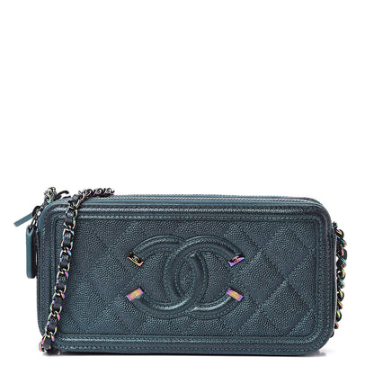 Chanel Iridescent Caviar Quilted CC Filigree Clutch With Chain Dark Turquoise 1 of 13