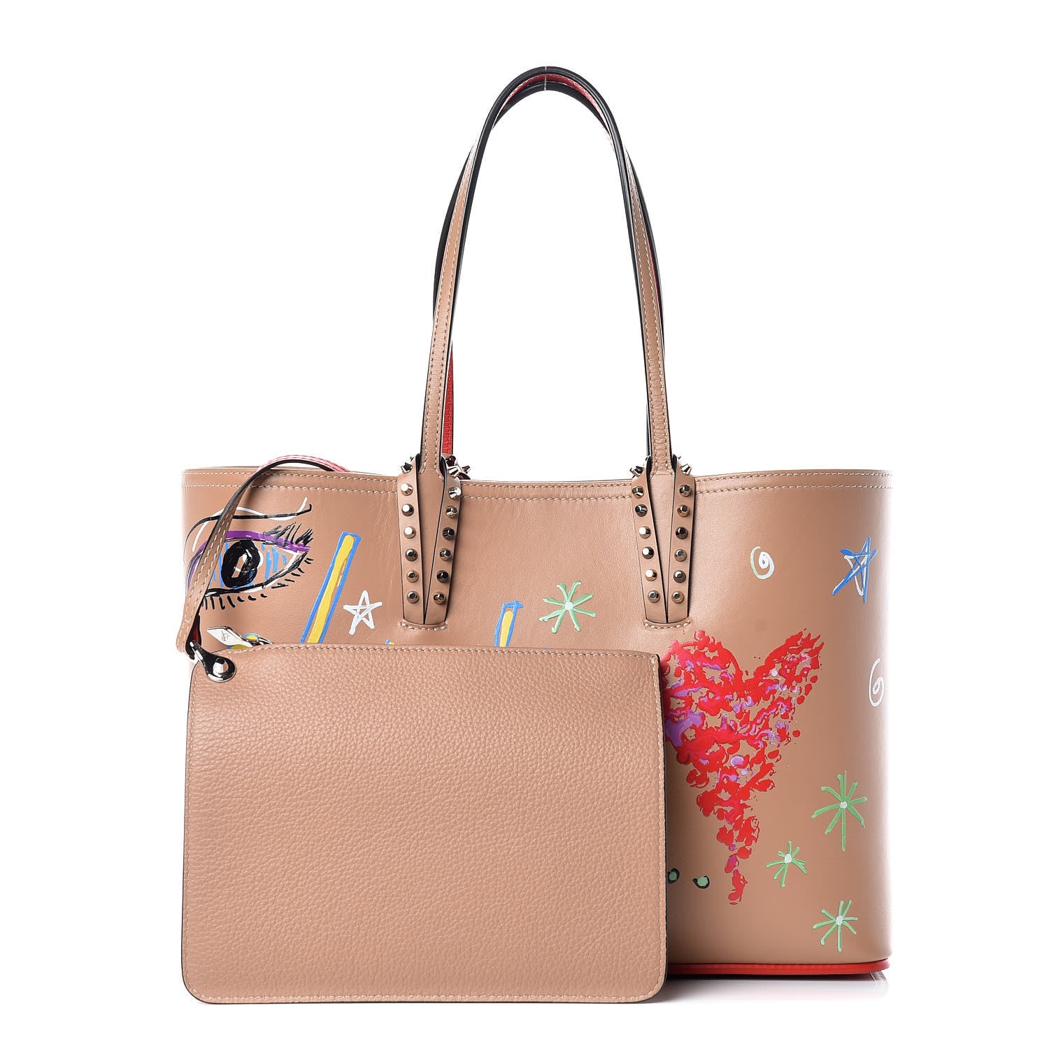 Christian Louboutin Calfskin Loubitag Spikes Small East West Cabata Tote Nude 1 of 11