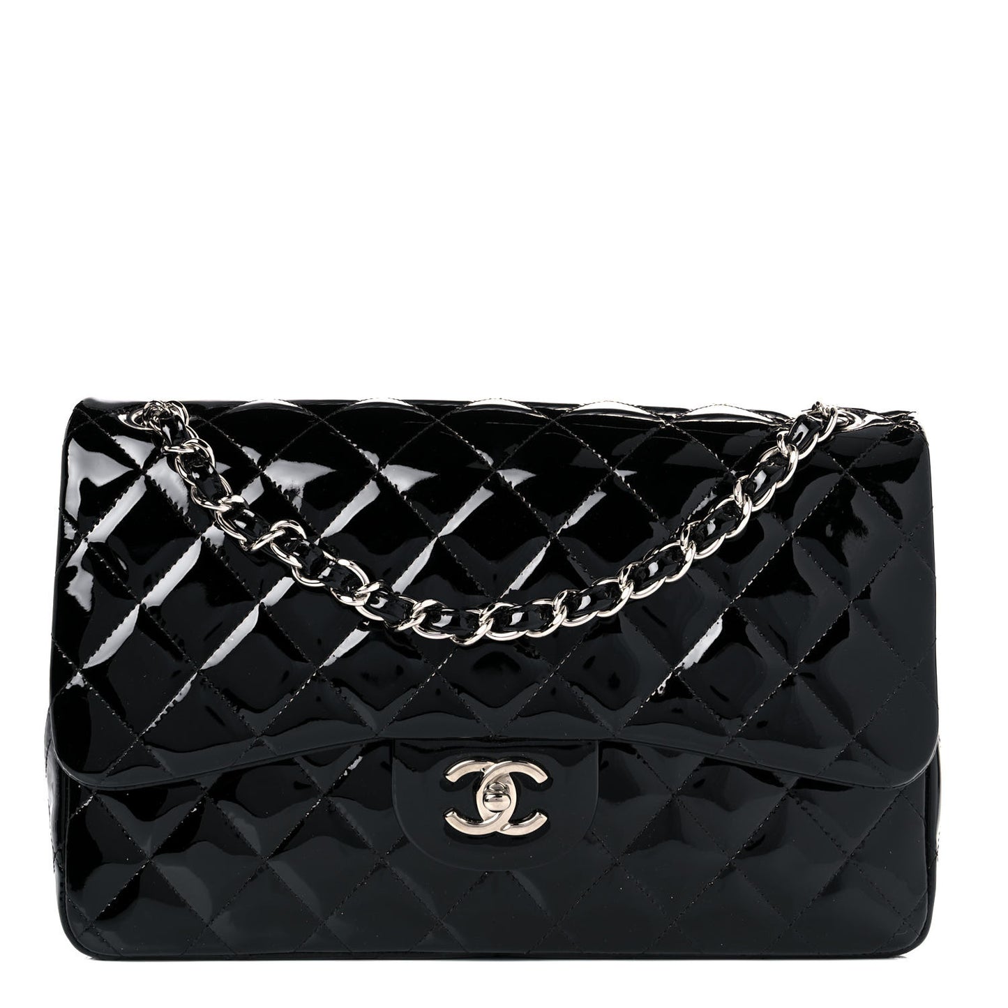 Patent Quilted Jumbo Double Flap Black