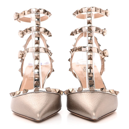 Valentino Garavani Metallic Pebbled Calfskin Rockstud Ankle Strap 65mm Pumps 37.5 Skin 2 of 9
