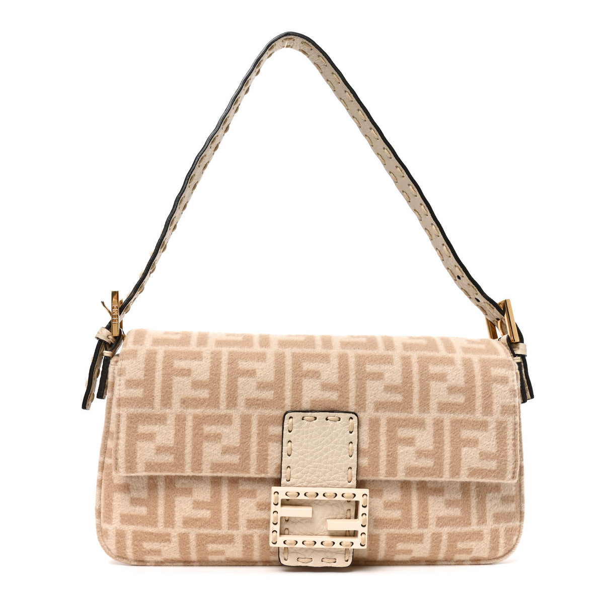 Fendi Wool Cuoio Romano Selleria FF 1974 Baguette 1997 Beige Cammello Camelia 1 of 10