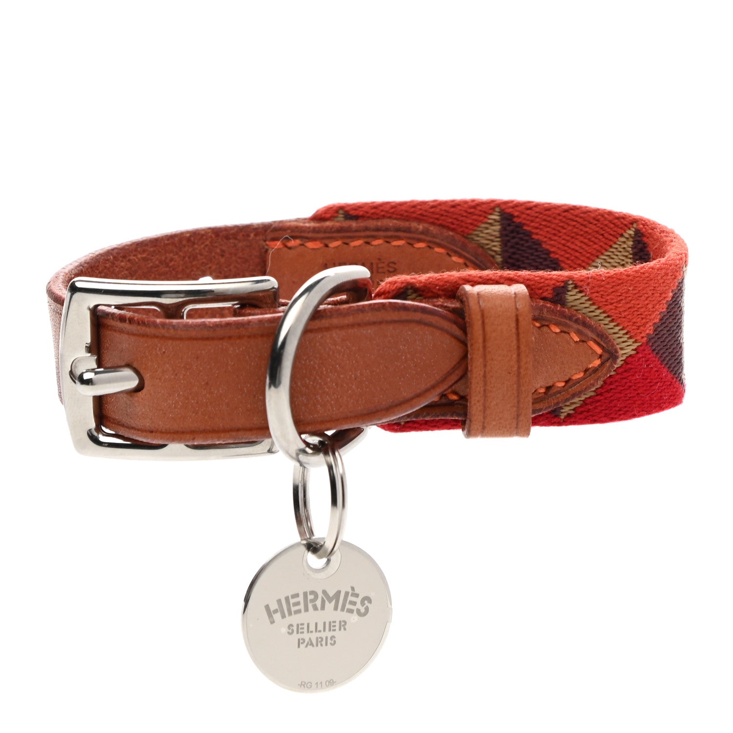 Hermes Toile Natural Bridle Medor Feu II Dog Collar XS Dark Irish 1 of 5