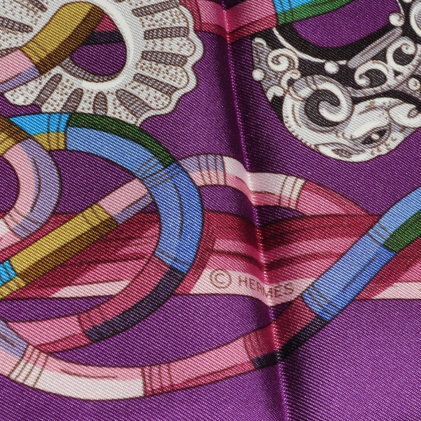 Silk Au Fil Du Carre Scarf 90 Violet Vieux Rose Vert