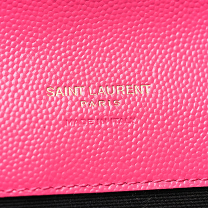 Saint Laurent Grain De Poudre Matelasse Chevron Monogram Envelope Clutch Fuxia Couture 6 of 11