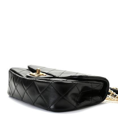 Chanel Calfskin Quilted Mini Rectangular Crystal Pearls Chain Flap Black 5 of 7