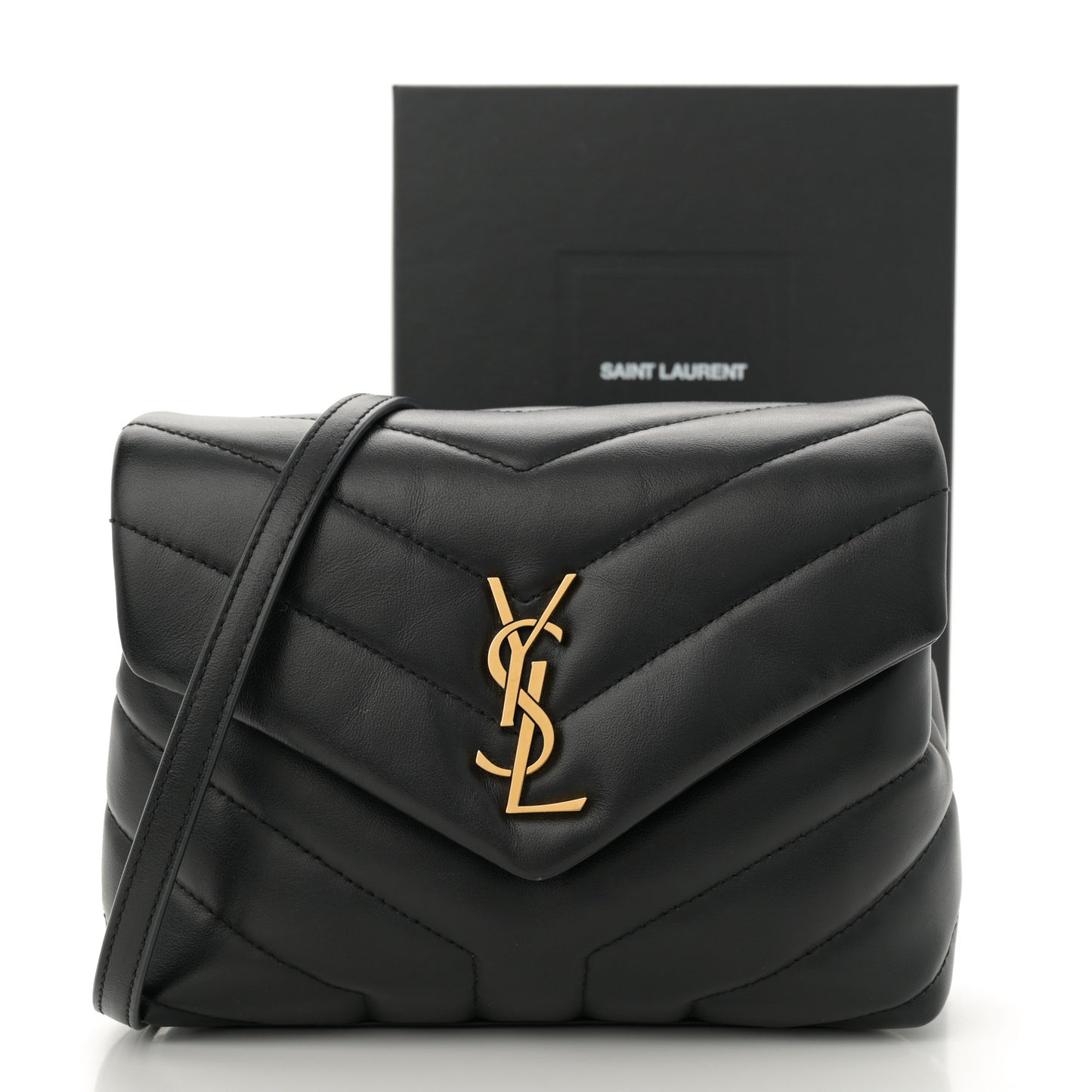 Calfskin Y Quilted Monogram Toy Loulou Crossbody Bag Black