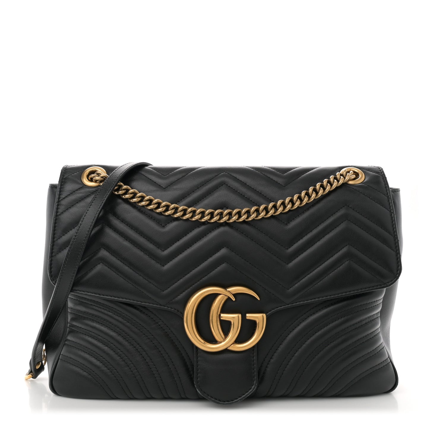 Calfskin Matelasse Large GG Marmont Shoulder Bag Black