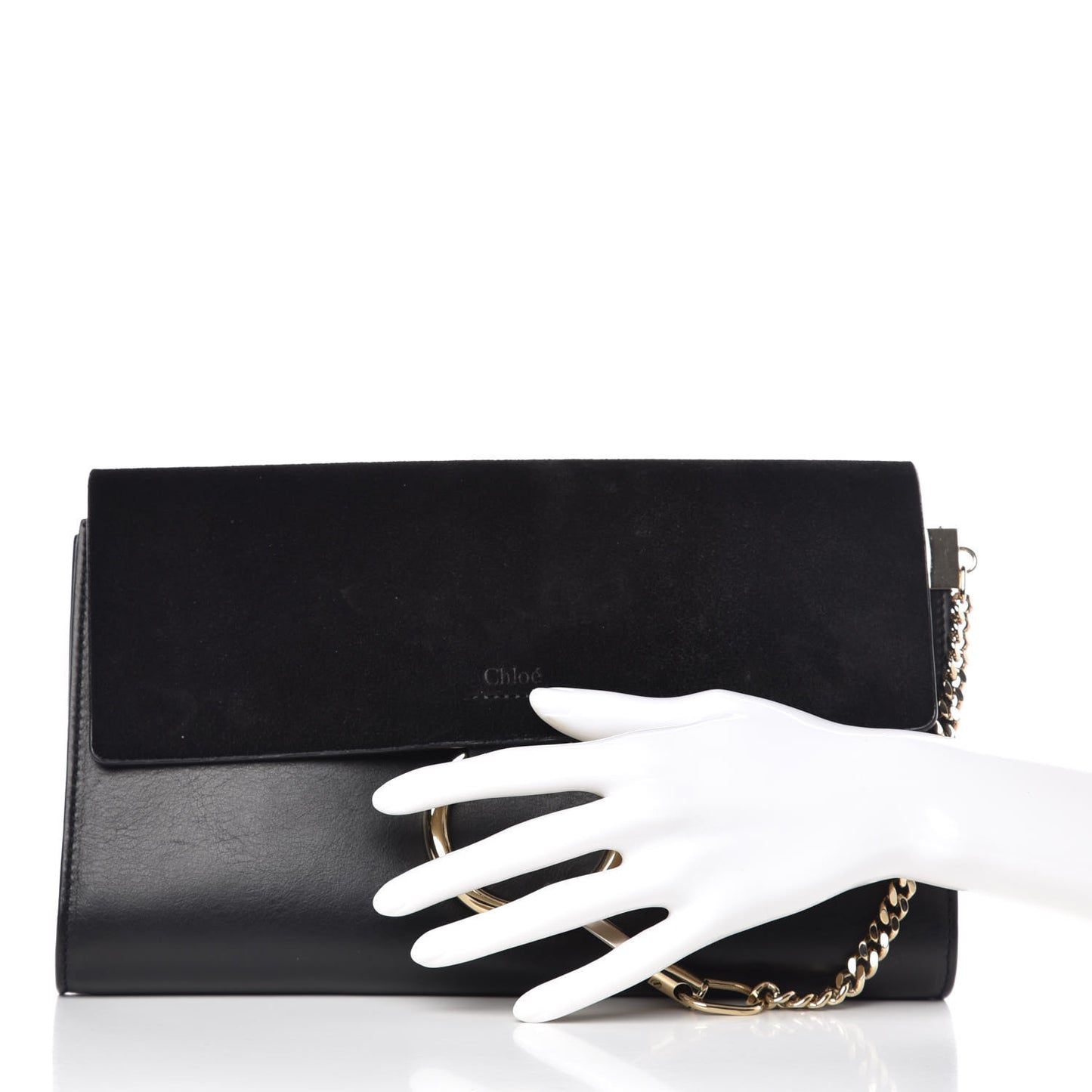 Suede Calfskin Faye Clutch Black
