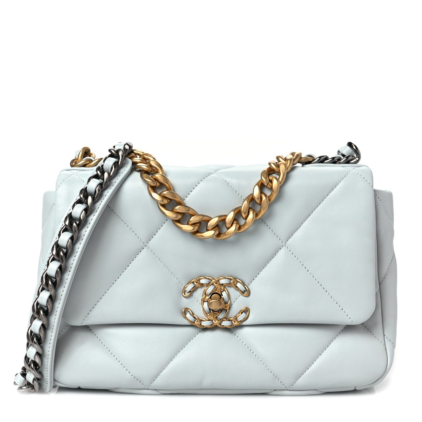 Lambskin Quilted Medium Chanel 19 Flap Light Blue