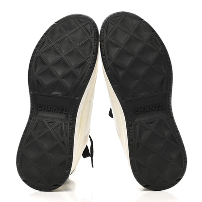 Chanel Velvet Calfskin Mixed Fibers CC Sneakers 36.5 Ivory Black 5 of 9