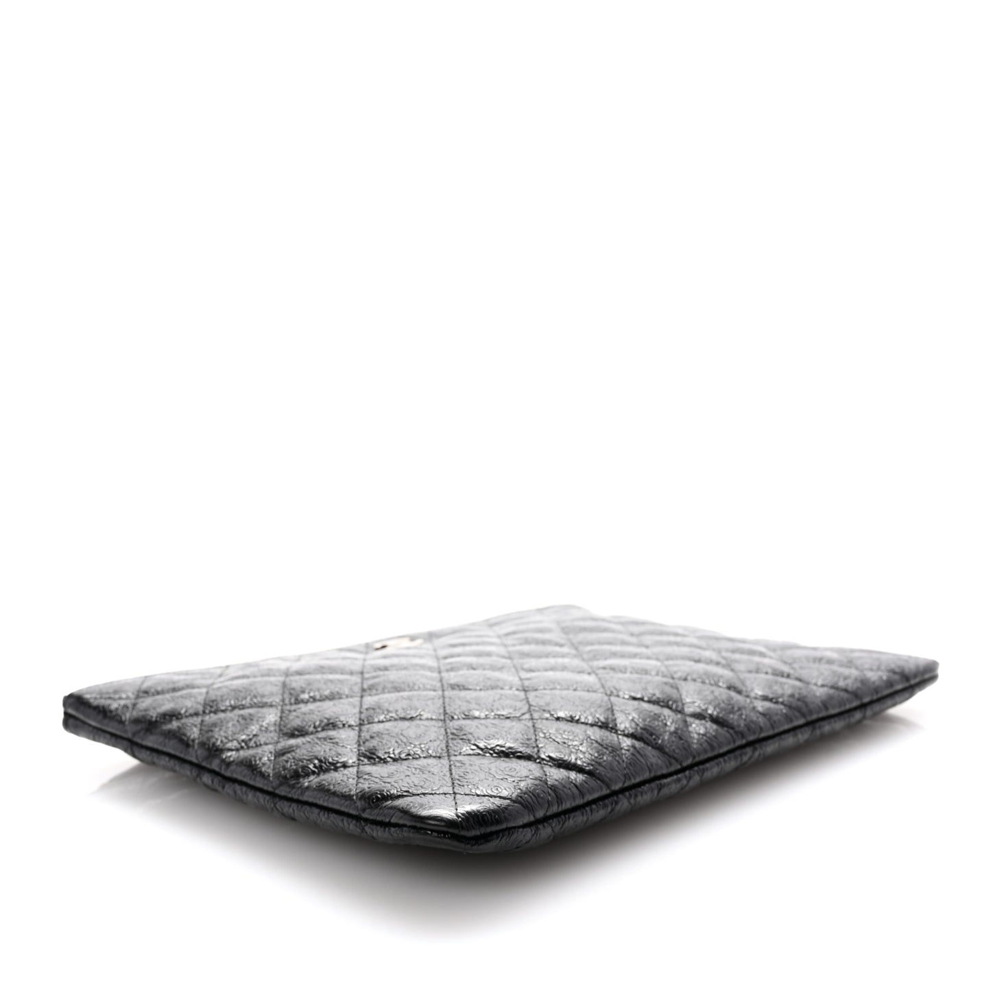 Calfskin Camellia Embossed Quilted Medium Cosmetic Case Black