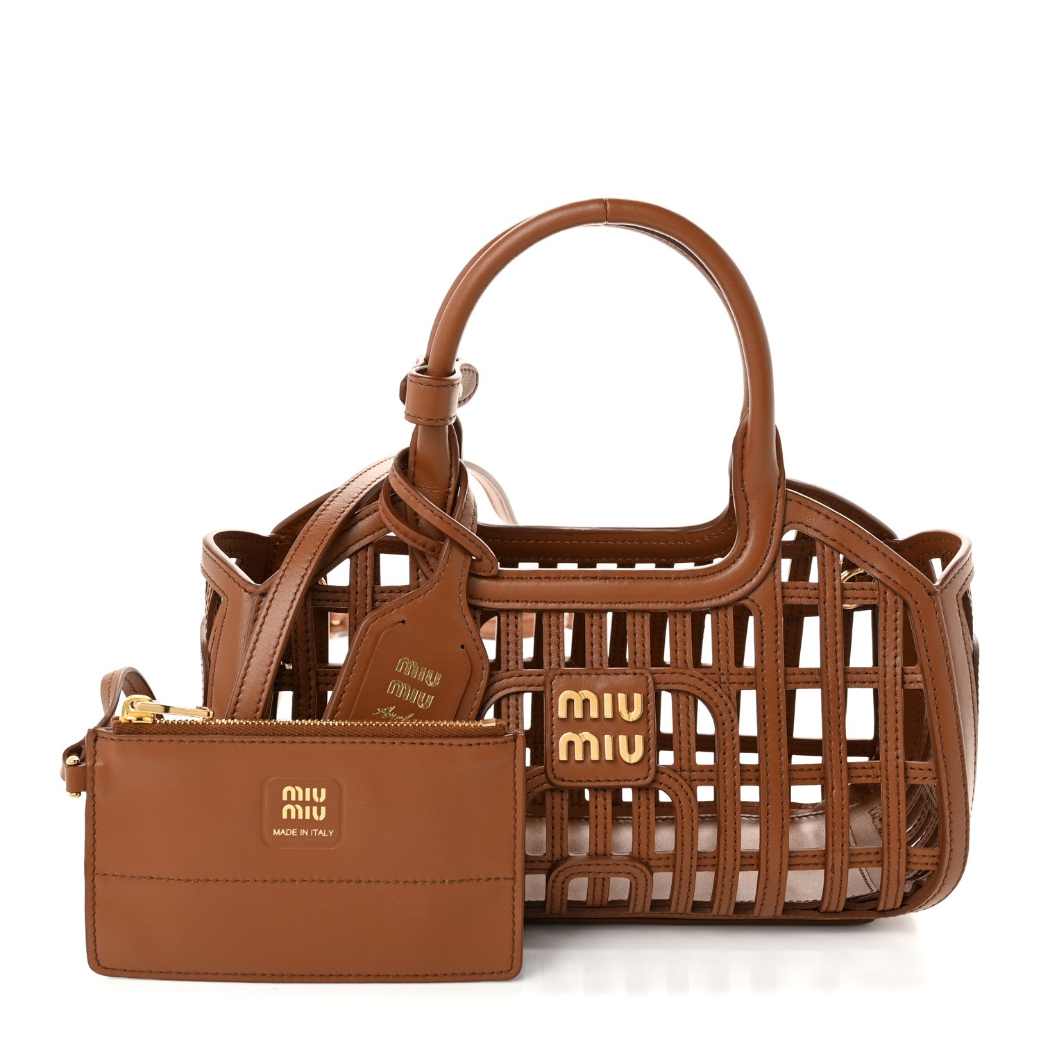Miu Miu Calfskin Logo Basket Bag Cognac 3 of 11
