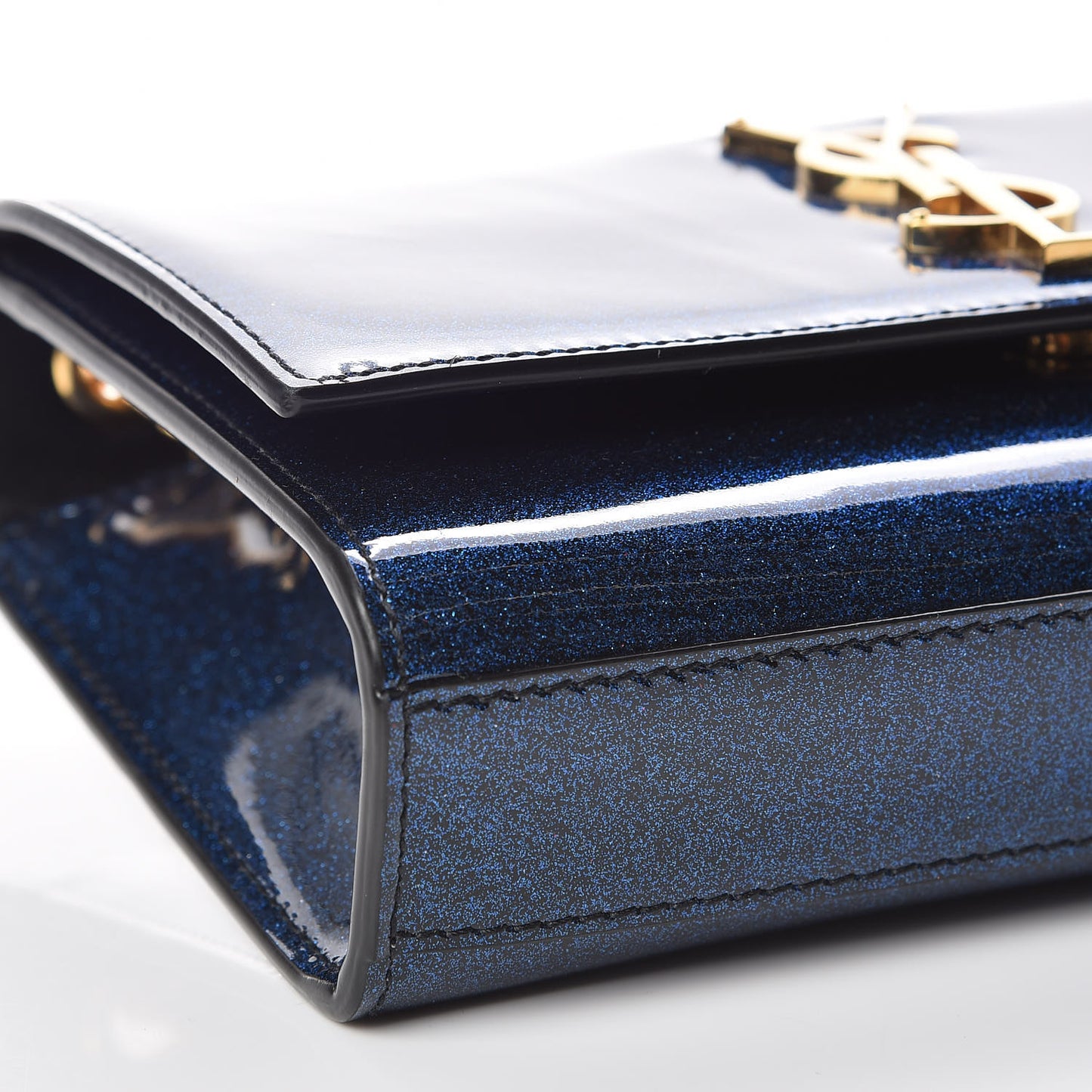 Glitter Patent Small Monogram Kate Satchel Cobalt