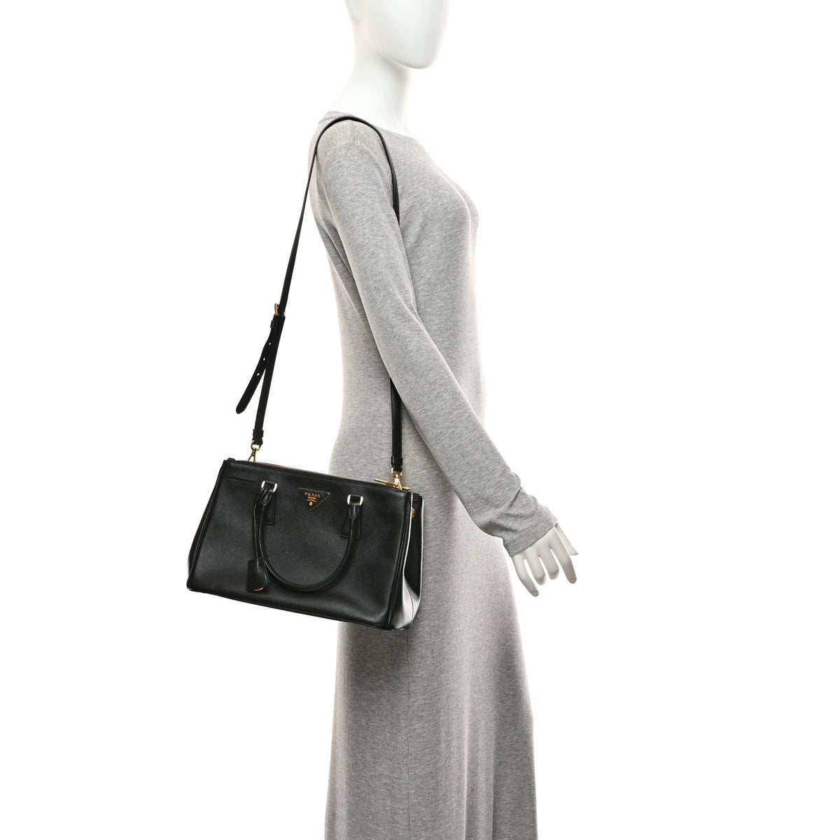 Saffiano Small Galleria Double Zip Tote Black