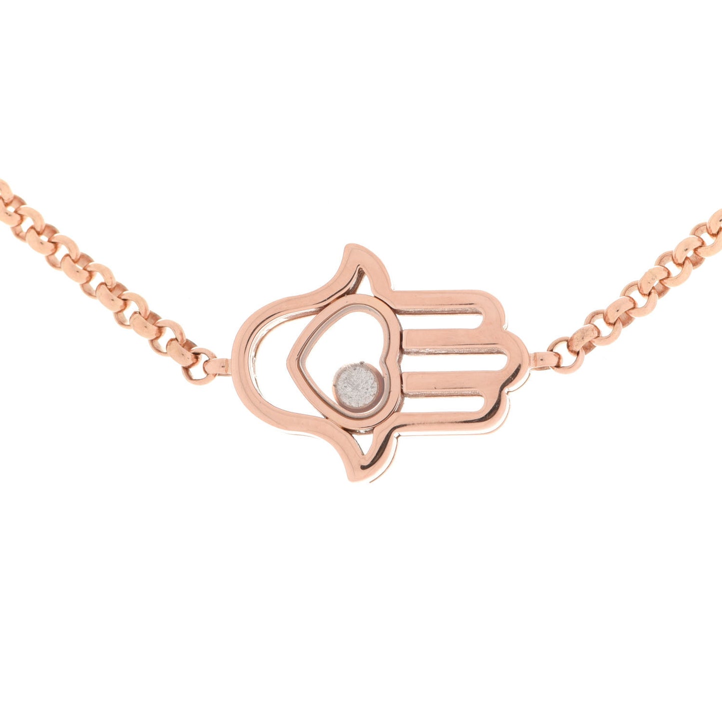 18K Rose Gold Diamond Happy Diamonds Good Luck Charm Hamsa Bracelet