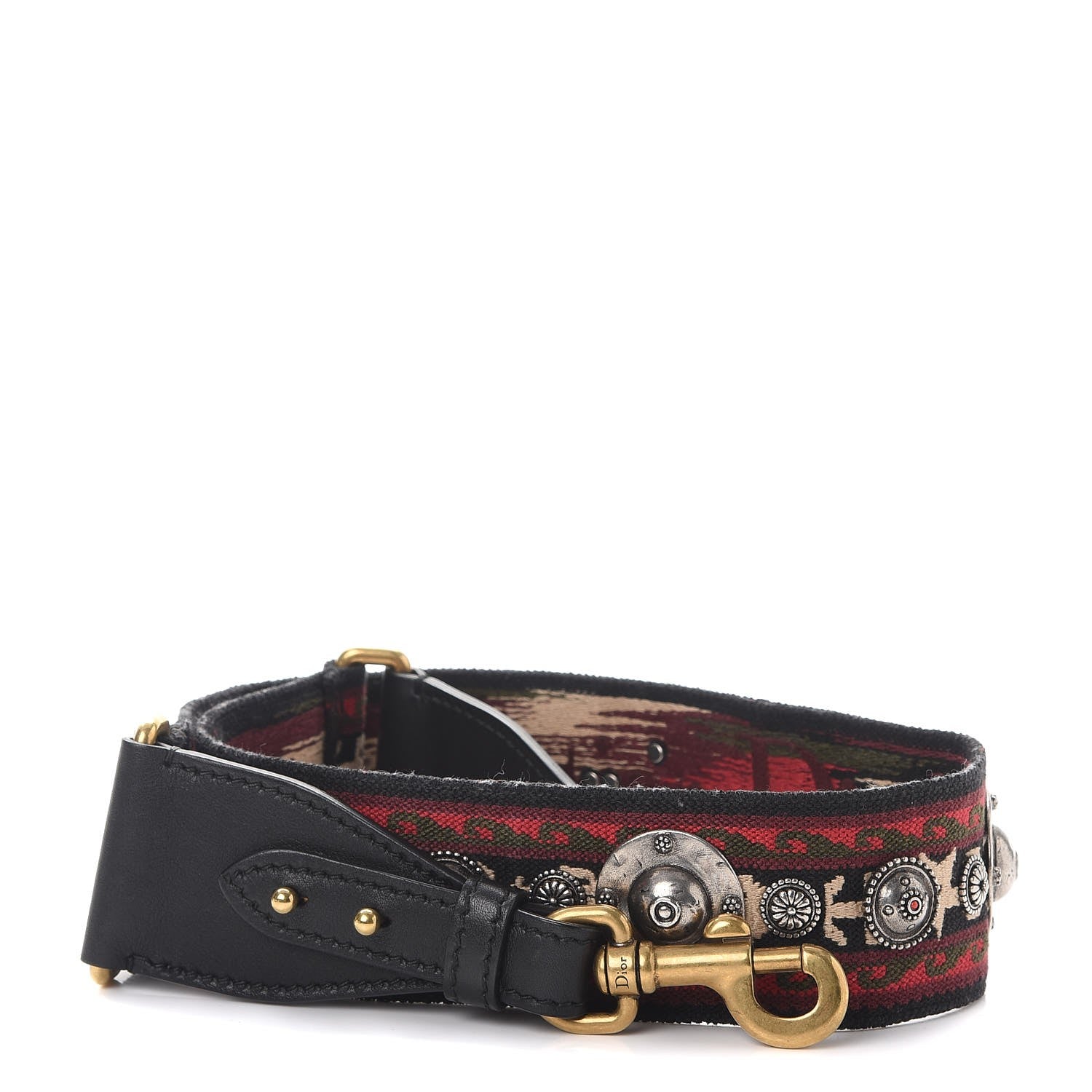 Christian Dior Canvas Embroidered Studded Bohemian Shoulder Strap Red 1 of 6
