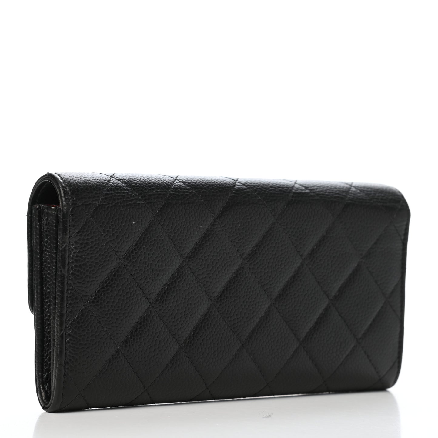 Caviar Quilted Large Gusset Flap Wallet Black