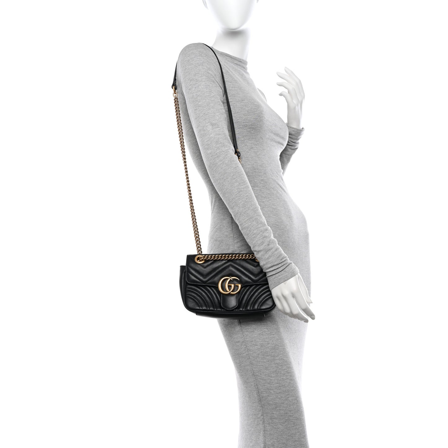 Calfskin Matelasse Mini GG Marmont Shoulder Bag Black