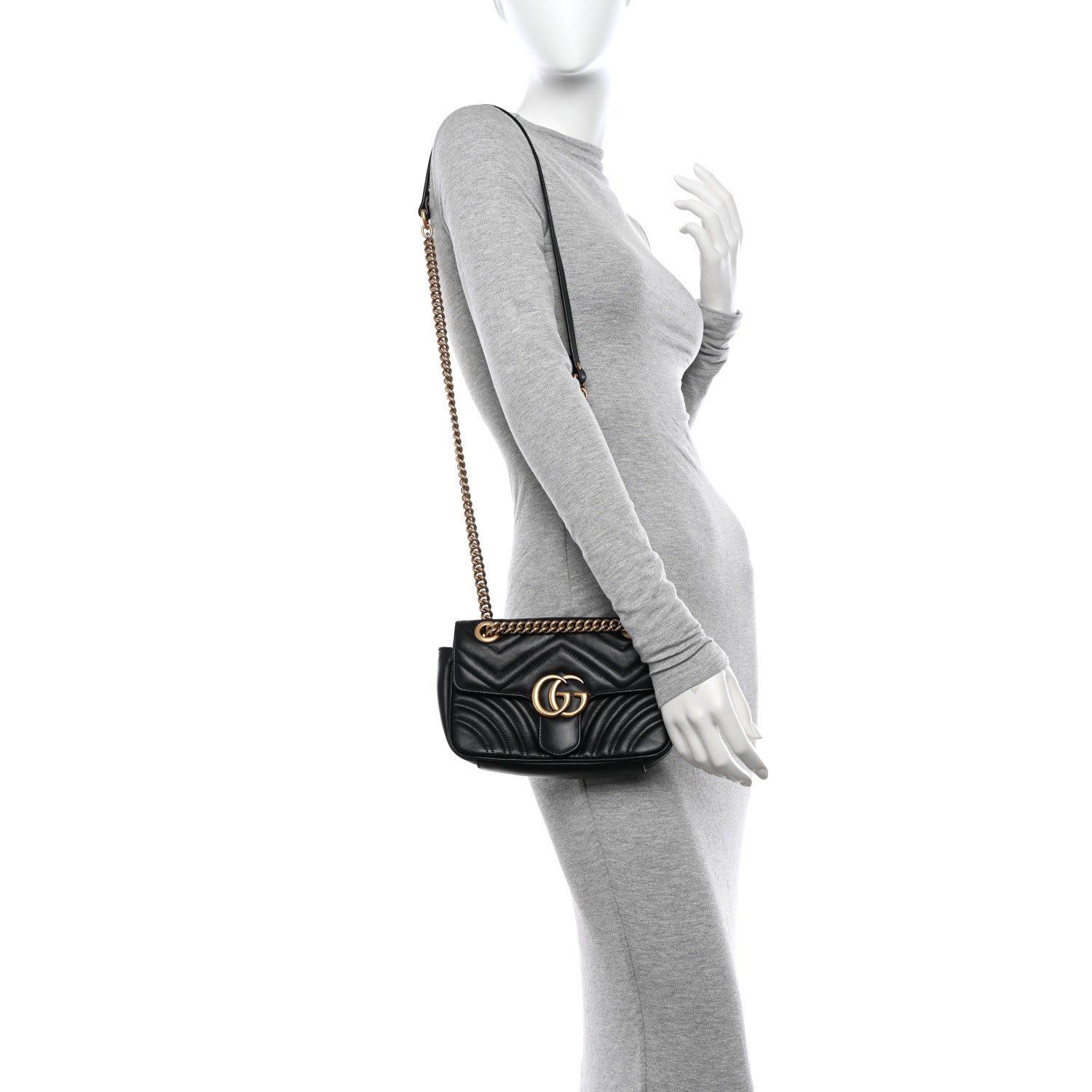Gucci Calfskin Matelasse Mini GG Marmont Shoulder Bag Black 2 of 11
