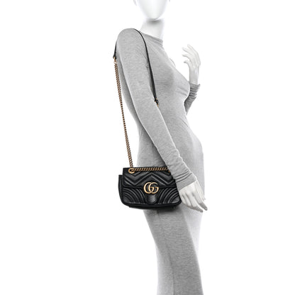 Gucci Calfskin Matelasse Mini GG Marmont Shoulder Bag Black 2 of 11