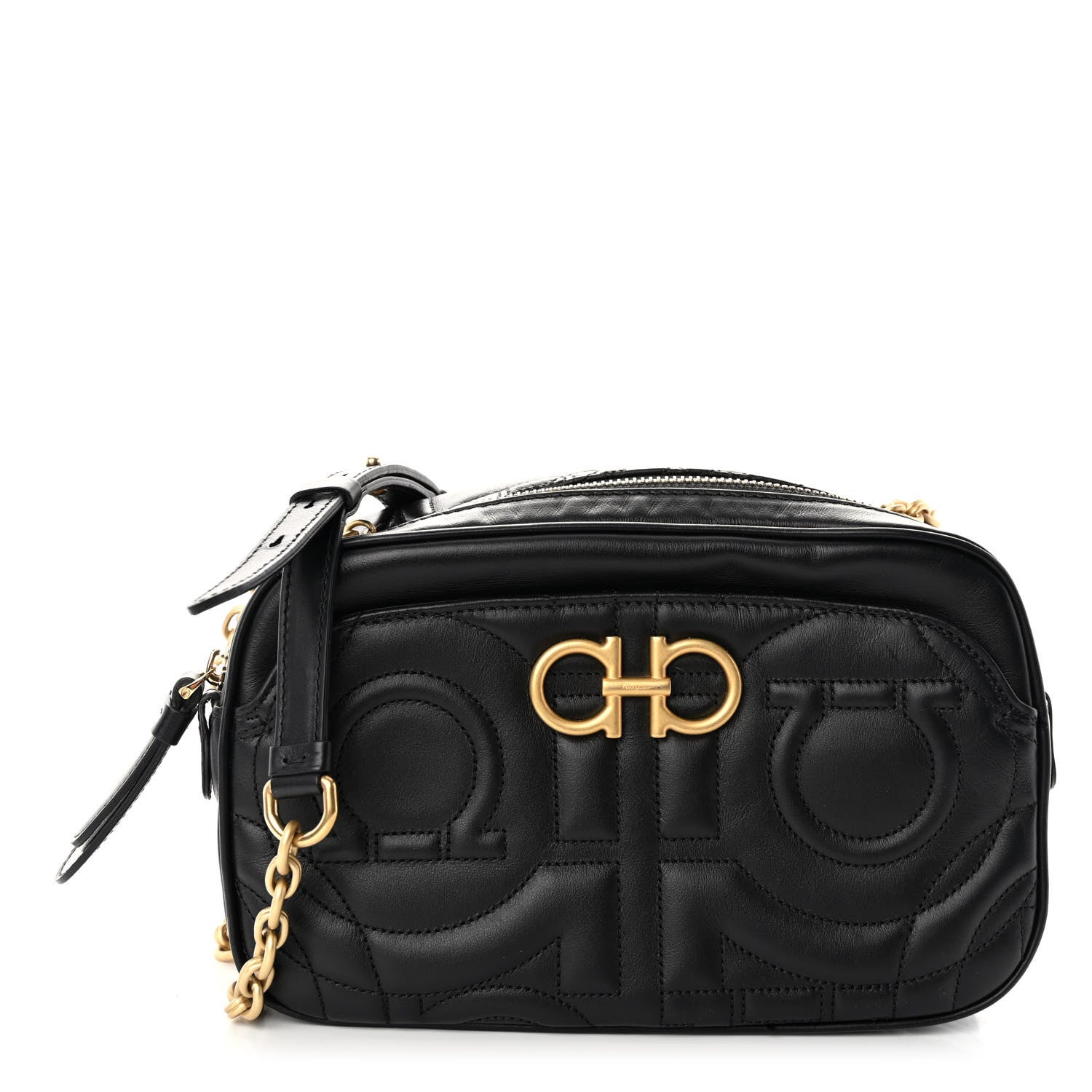 Salvatore Ferragamo Calfskin Quilted Gancini Camera Bag Black 1 of 10
