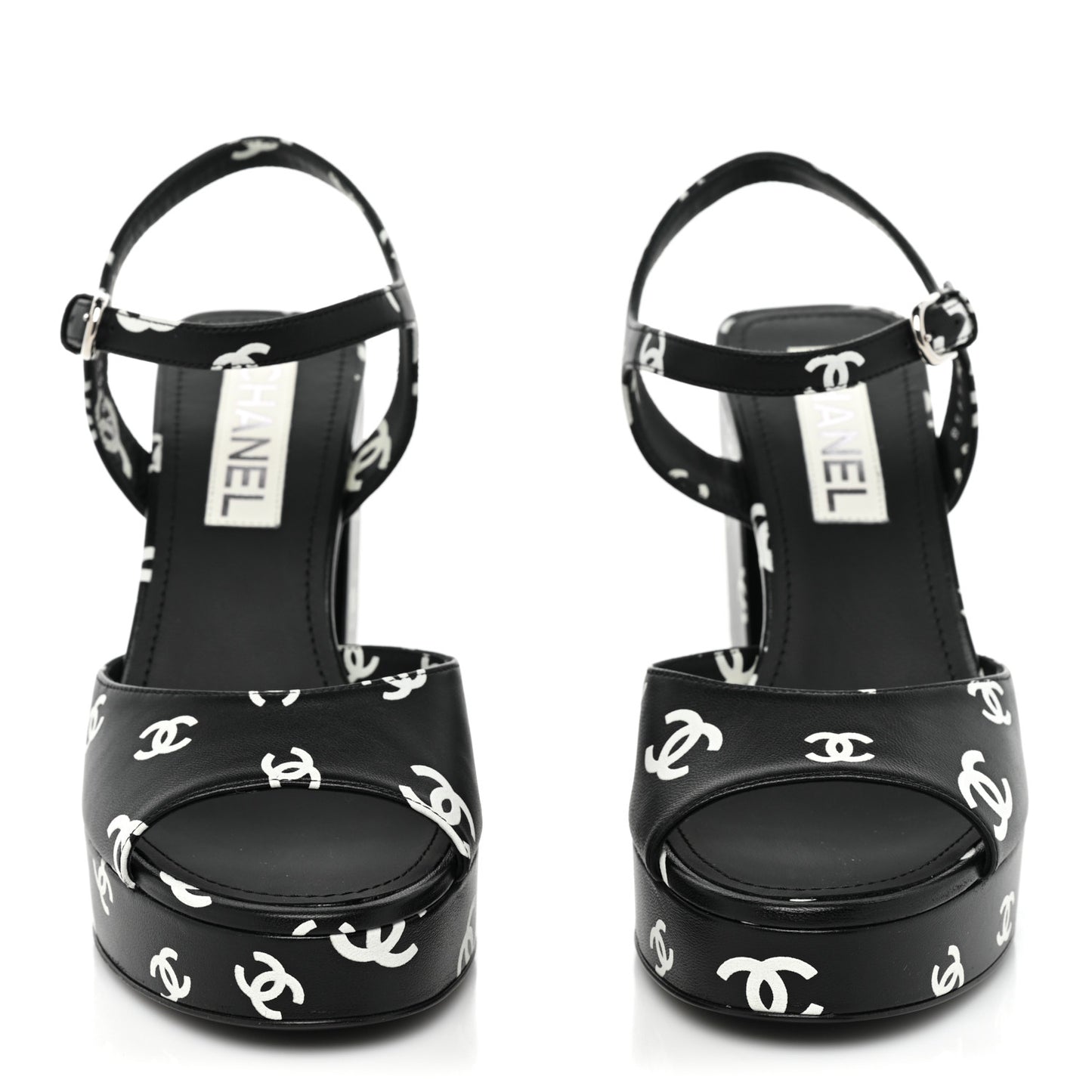 Printed Lambskin CC Platform Sandals 39 Black White