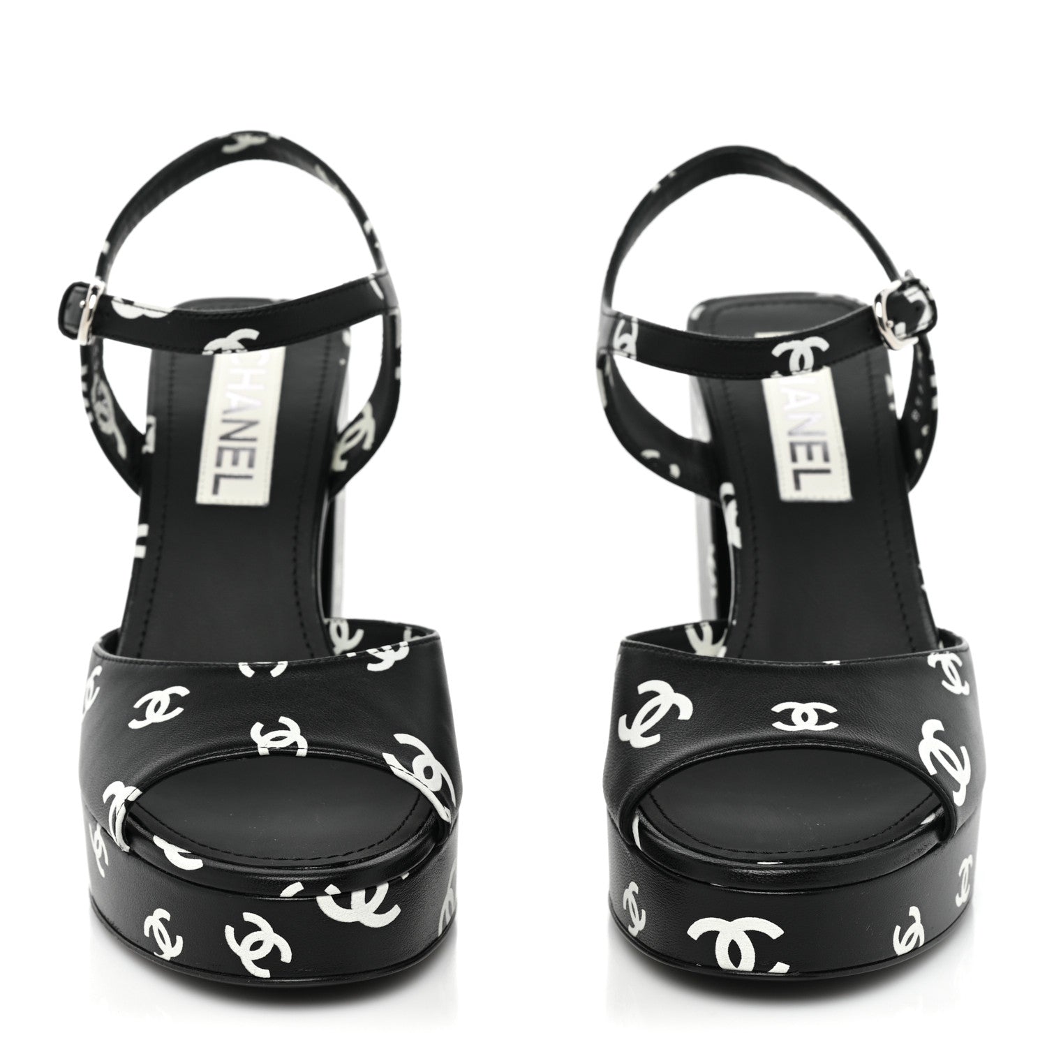 Chanel Printed Lambskin CC Platform Sandals 39 Black White 2 of 13
