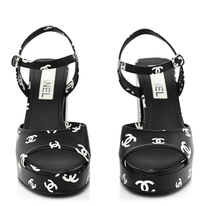Chanel Printed Lambskin CC Platform Sandals 39 Black White 2 of 13