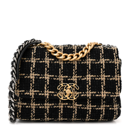 Chanel Tweed Quilted Medium Chanel 19 Flap Black Beige 1 of 10
