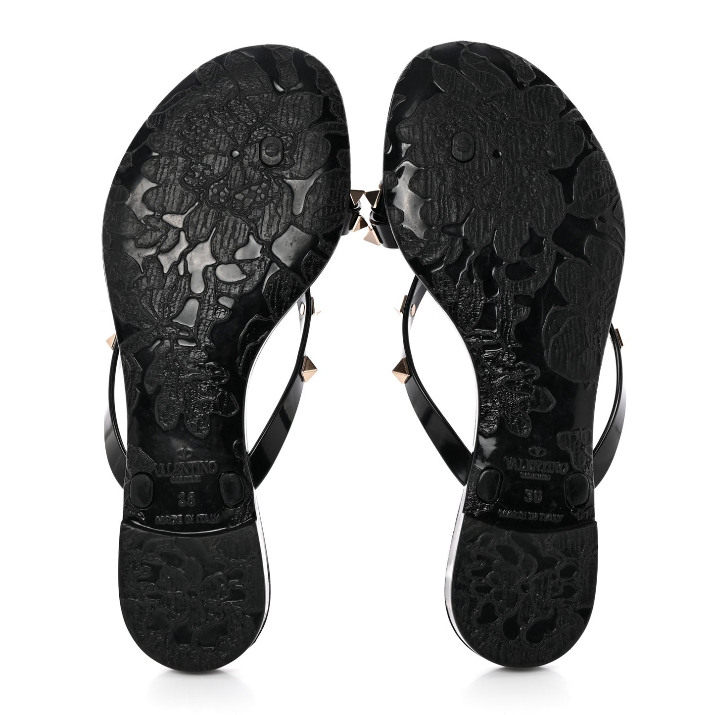 PVC Jelly Rockstud Bow Thong Sandals 36 Black
