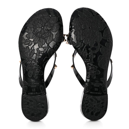 Valentino Garavani PVC Jelly Rockstud Bow Thong Sandals 36 Black 5 of 10