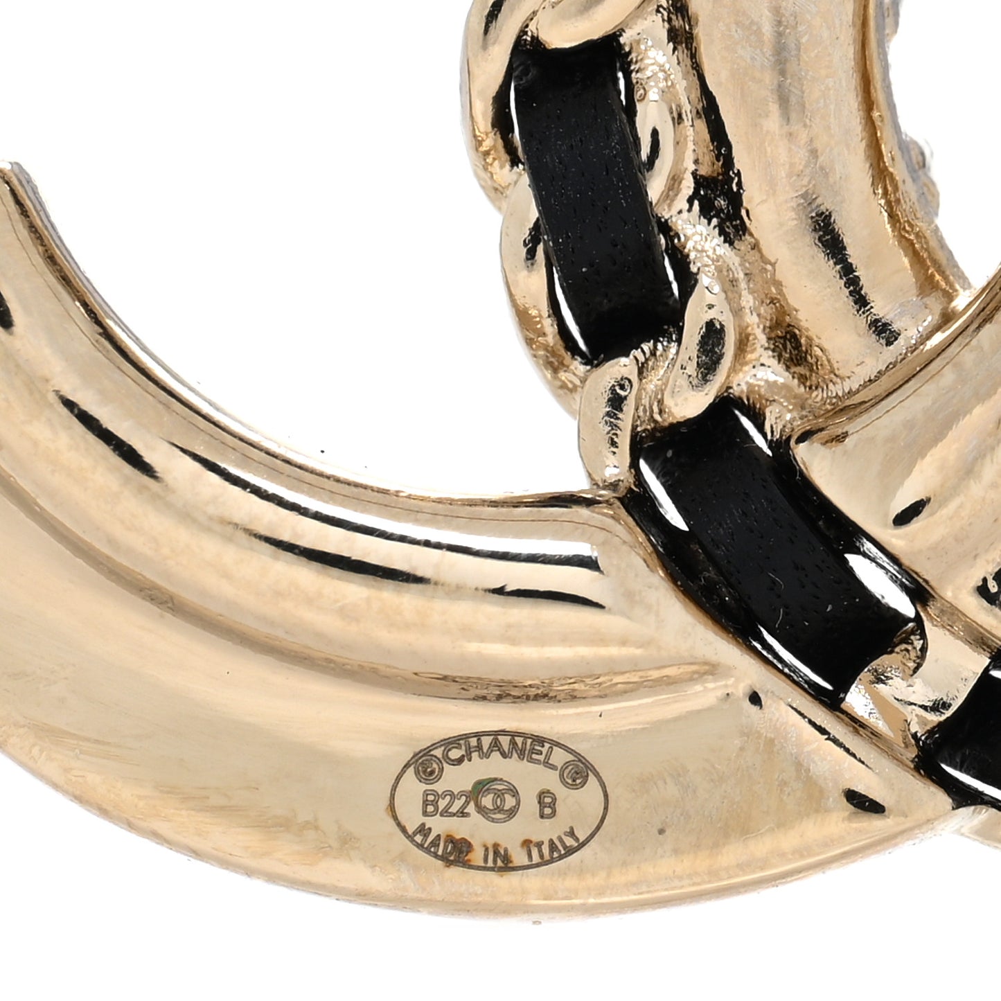 Lambskin Crystal CC Chain Brooch Black Gold
