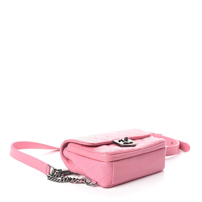 Chanel Shiny Goatskin Quilted Small Double Carry Waist Chain Flap Pink 4 of 9