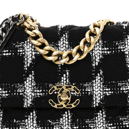 Chanel Tweed Quilted Large Chanel 19 Flap Black White 8 of 11