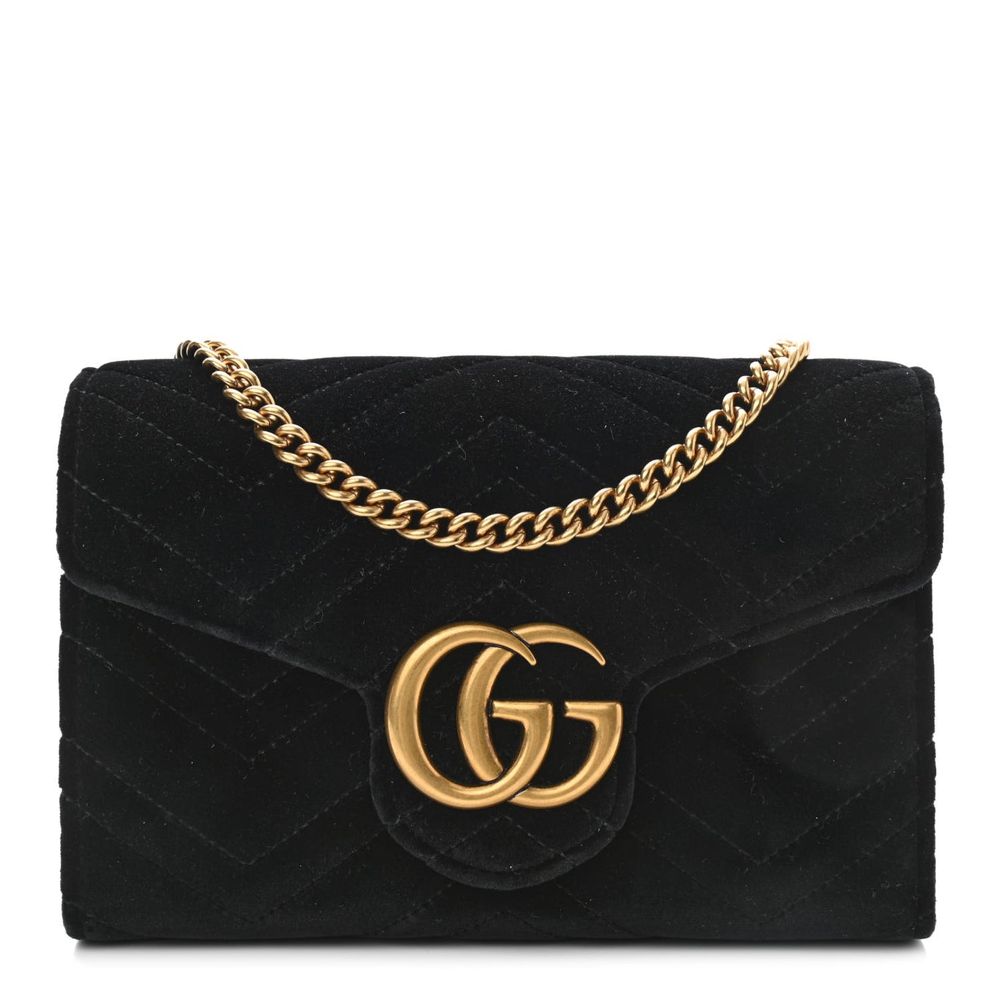Velvet Matelasse GG Marmont Chain Wallet Black