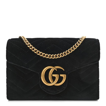 Gucci Velvet Matelasse GG Marmont Chain Wallet Black 1 of 10