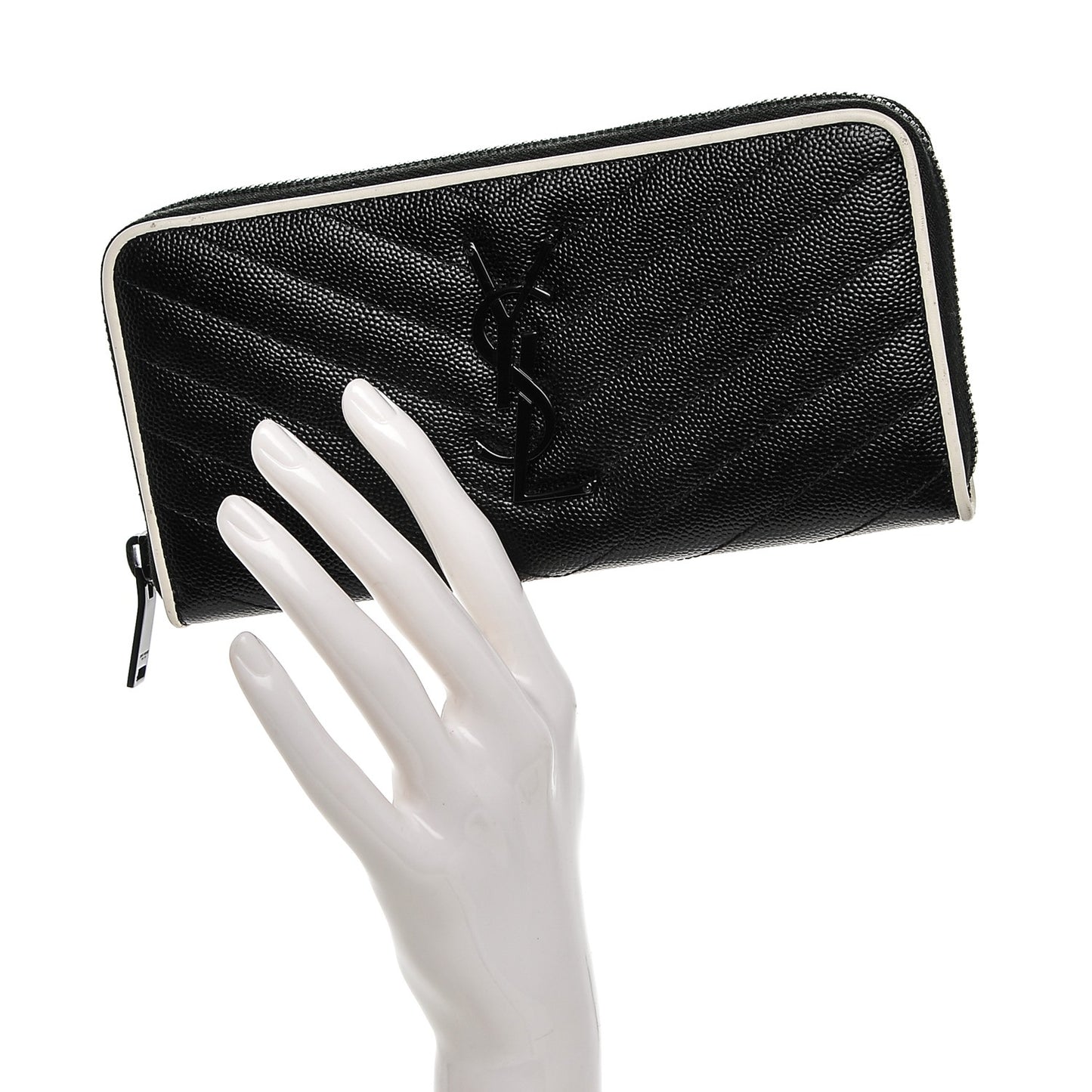 Grain De Poudre Matelasse Chevron Monogram Zip Around Wallet Black Dove White