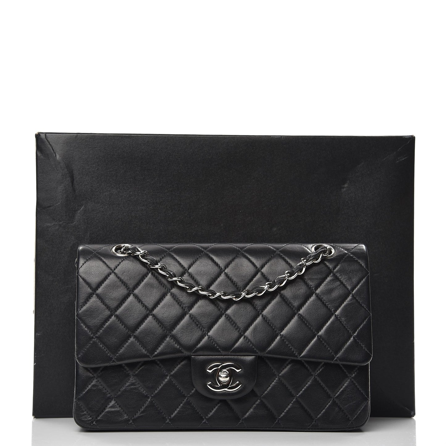 Lambskin Quilted Medium Double Flap Black