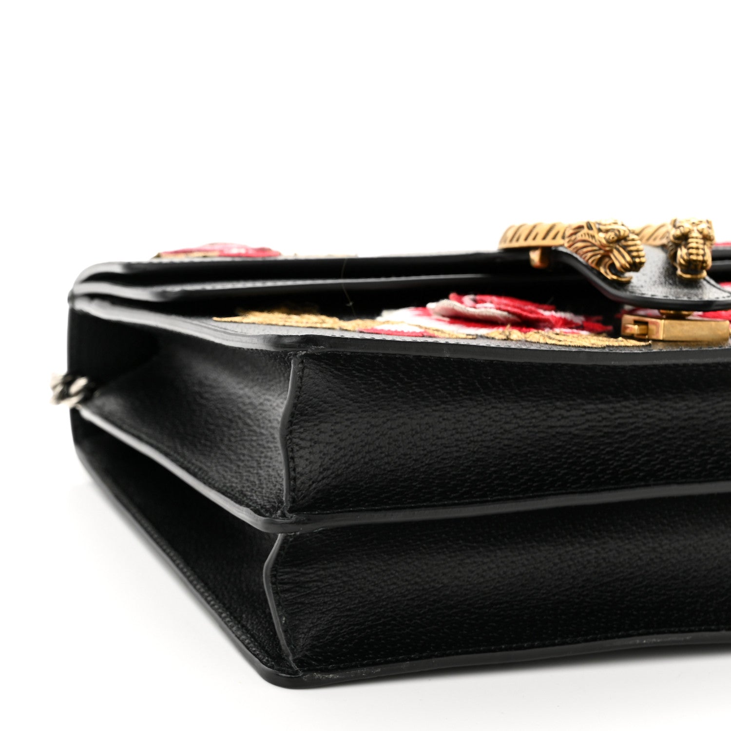 Gucci Calfskin Web Floral Embroidered Medium Dionysus Shoulder Bag Black 9 of 10