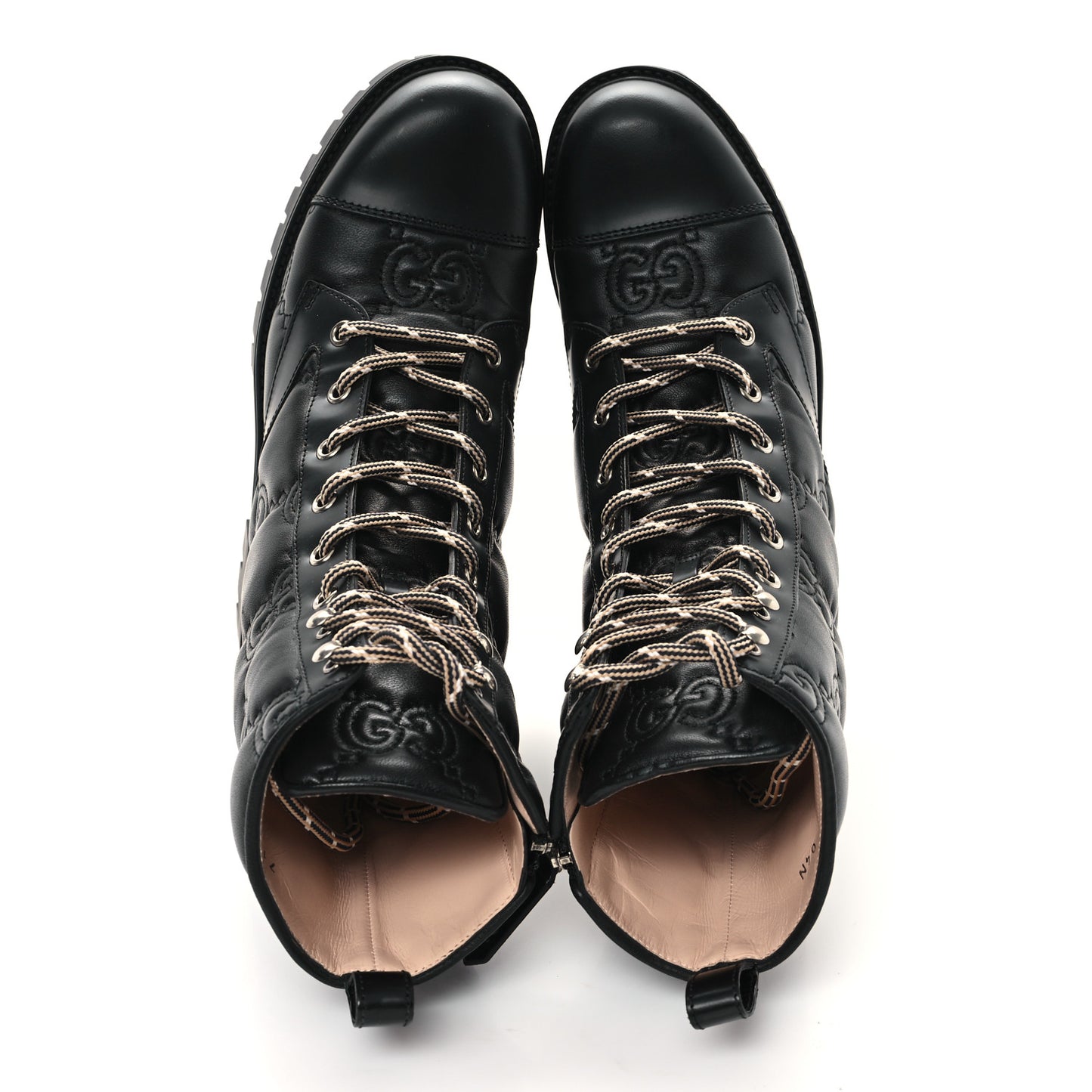 Cordovan Lux Nappa GG Matelasse Lace Up 60mm Combat Boots 37 Black